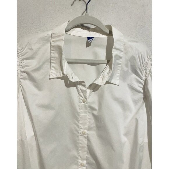 Old Navy Top Womens 3X White Button Up Long Sleeve Smocked Cotton Poplin Classic - Picture 2 of 6